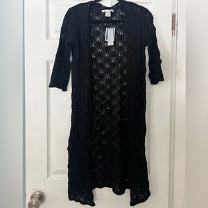 NWT WD.NY 3/4 sleeve crocheted black sweater size XS